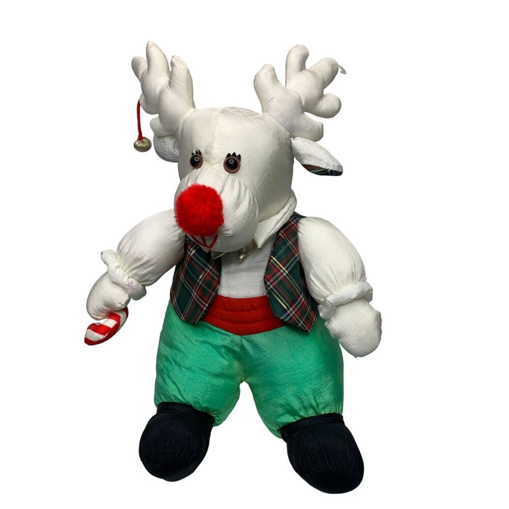 International Silver Co 1993 plush Nylon Reindeer Stuffed Animal Doll Toy Green
